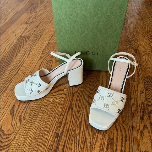 Size 41 White GG stud embellished platform sandals - only worn once! - Picture 7 of 7